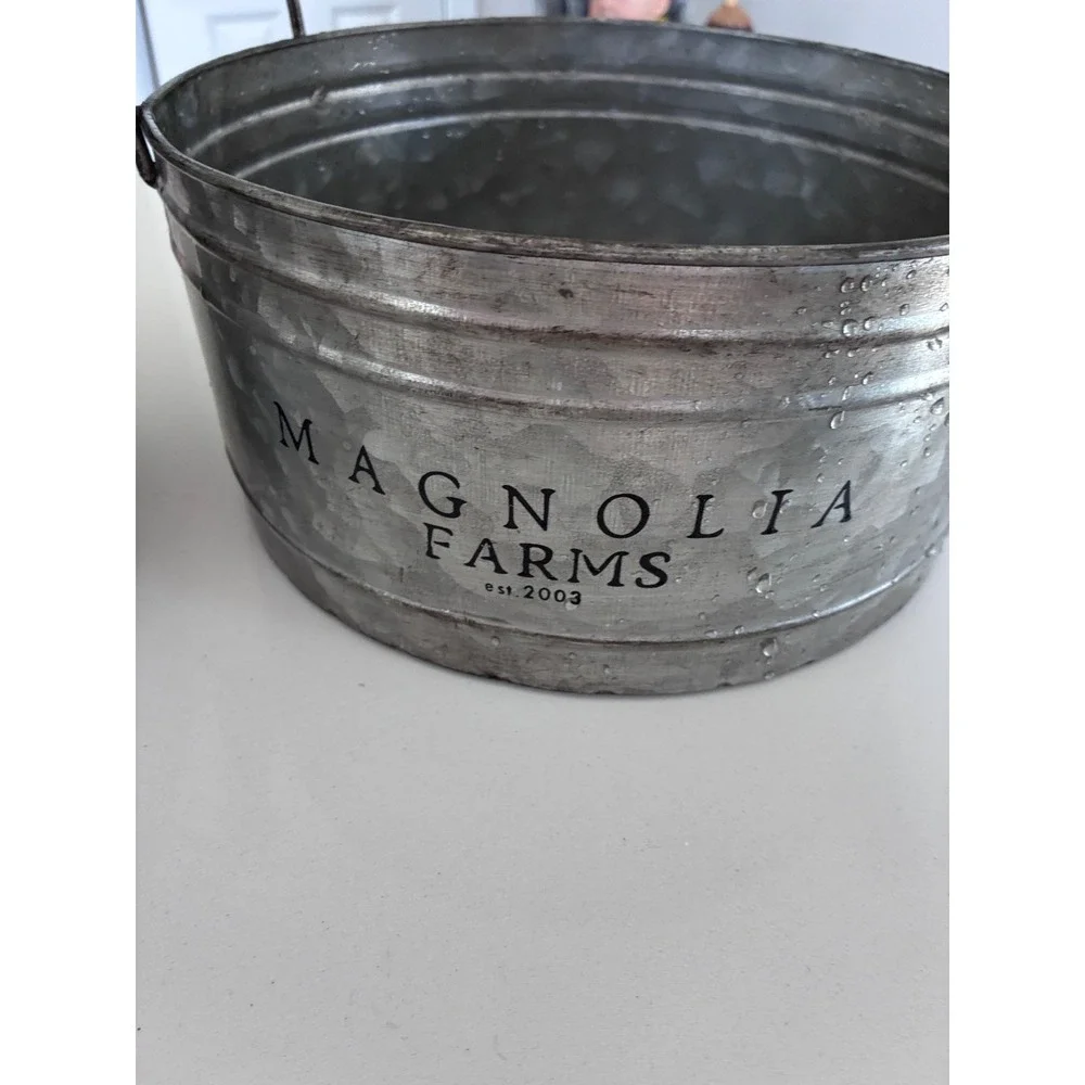 Magnolia Farms Galvanized Metal Buckets Set of 2 Wood Handles Farmhouse Decor